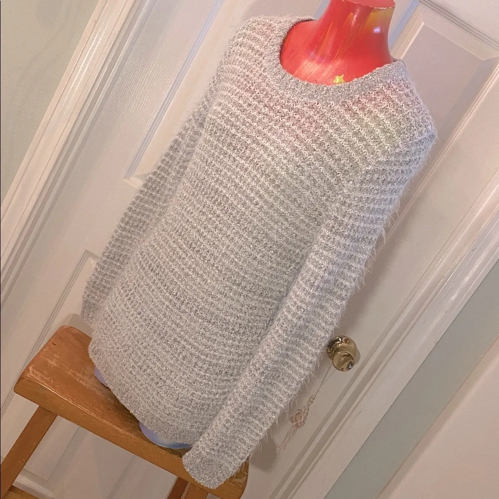 LOFT Heathered Gray Knit Fluffy Fuzzy Sweater